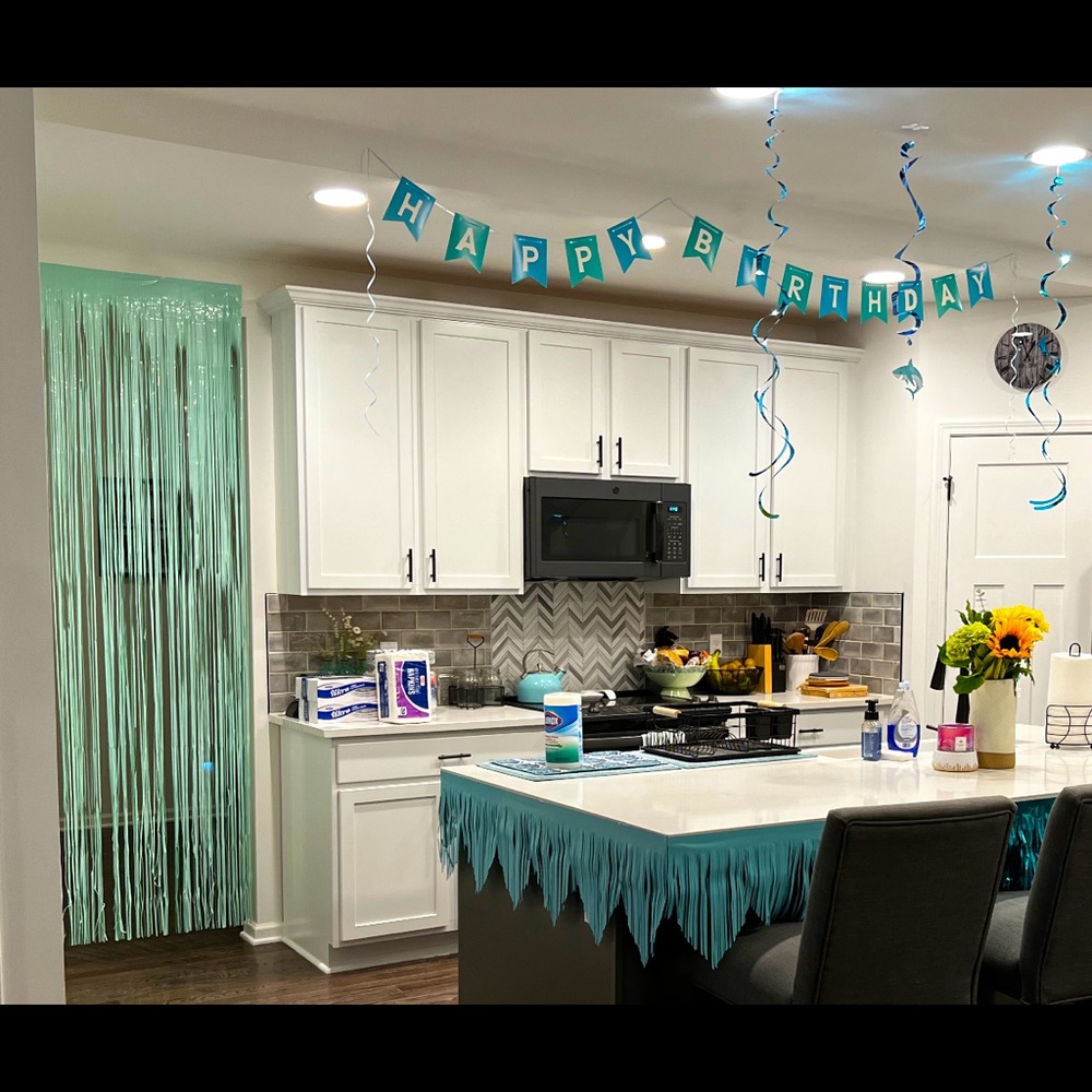 Lot of shark theme birthday decorations